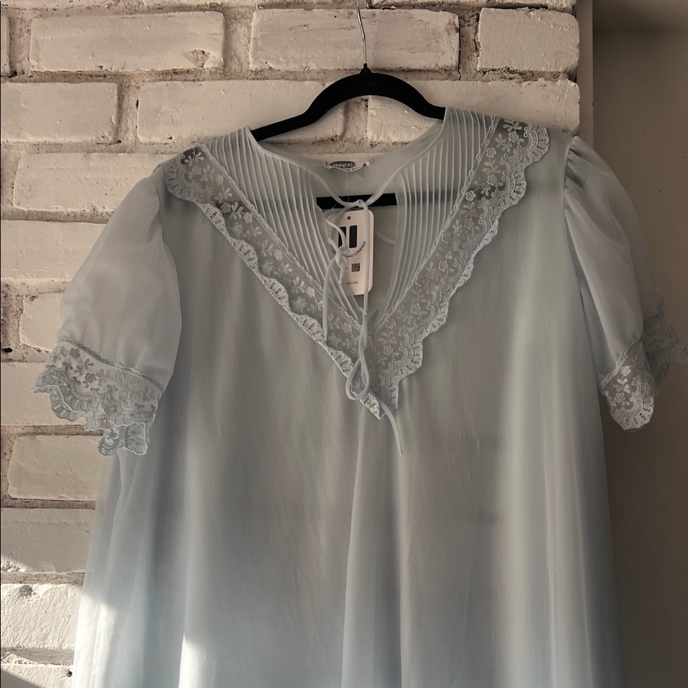 Light Blue Lace-Trim Nightgown flowy sleeved dress - out of stock - Picture 4 of 12